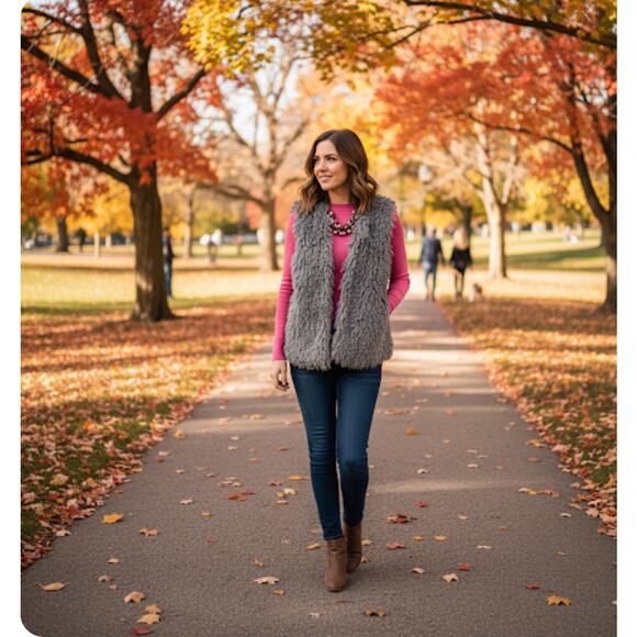 Simply Vera Wang Faux Fur Open Front Sleeveless Gray Vest Jacket SIze L/XL - Picture 1 of 8